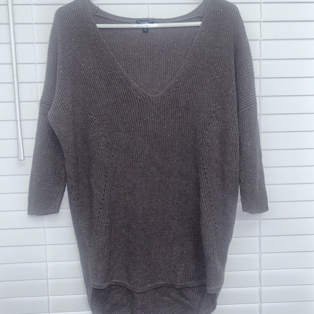 V-Neck Cozy Knit Sweater - Gray